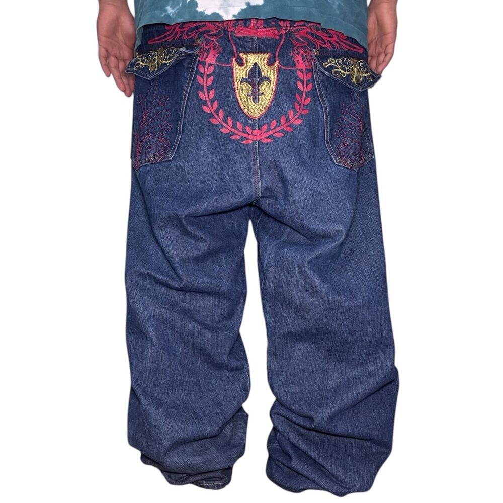Y2k BAGGY Fit Mens OLD SKOOL jeans 50x33 skater Wide Leg Type Embroidered